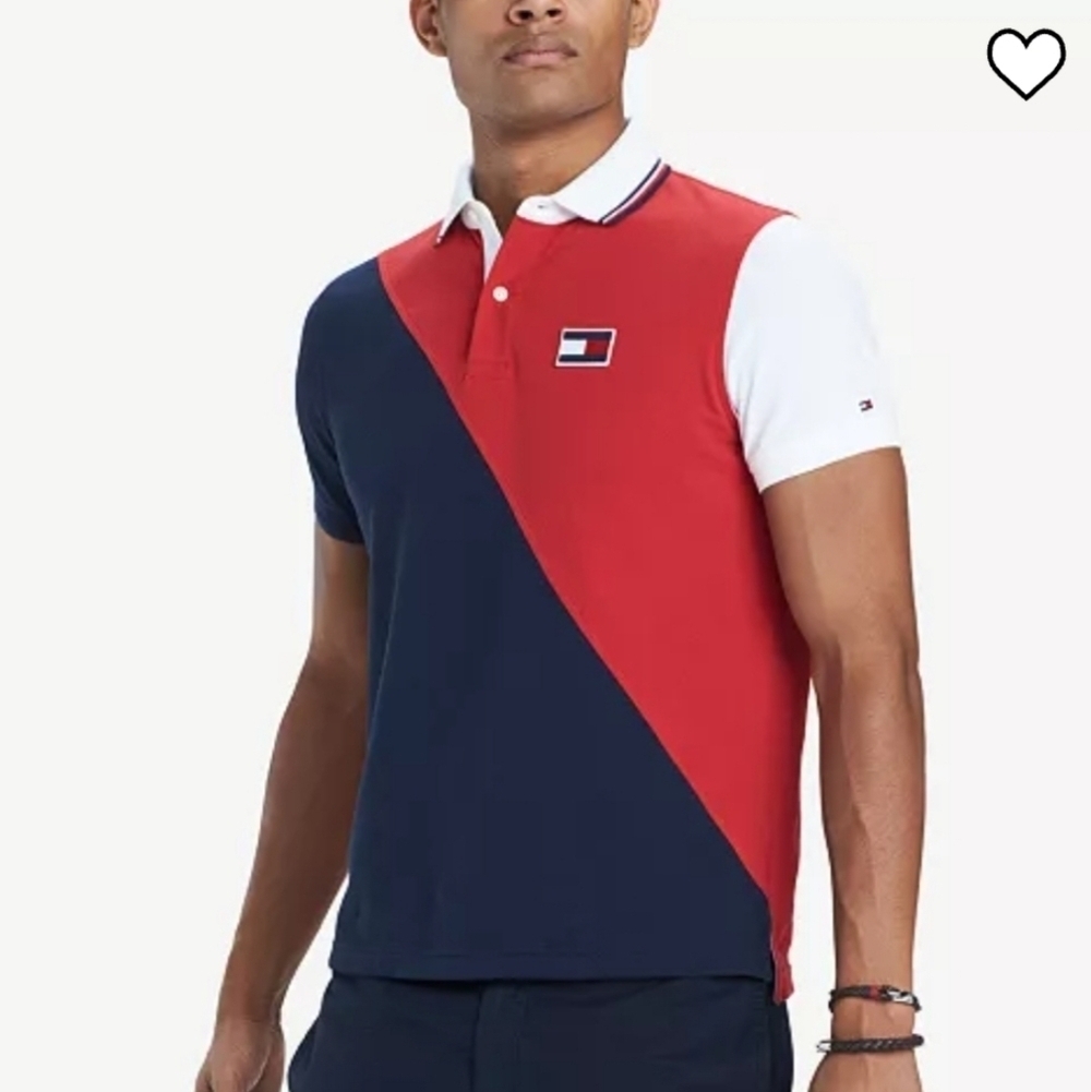 Vtg 90 Tommy Hillier Shirt Mens  Red Blue XXL Colorblock Polo Team Rubby Golf .